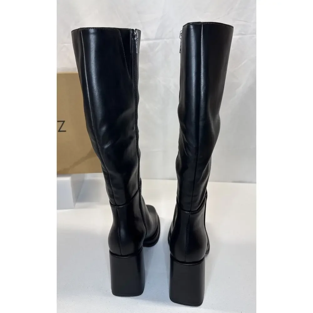 Cellenz Women Knee High Platform Boots Chunky Block Heel Square Toe Black Sz 6.5